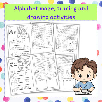Preview of Alphabet maze, tracing and drawing activities for Preschool and Pre-K