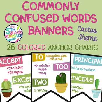 Preview of 26 Commonly Confused Words Colored Banners Cactus Theme