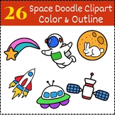 26 Cute Space Doodle Clip Art Color & Outline