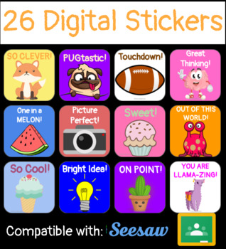 Preview of 26 Digital Stickers for Seesaw and Google Classroom (Distance Learning)
