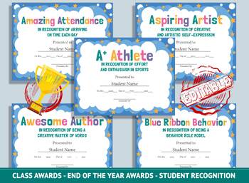 Preview of 26 Editable Class Awards - End of the Year Awards - Student Recognition