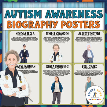 Preview of 26 Famous People With Autism Biography Posters, Bulletin Board, Autism Awareness