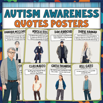 Preview of 26 Famous People With Autism Quotes Posters | Bulletin Board | Autism Awareness
