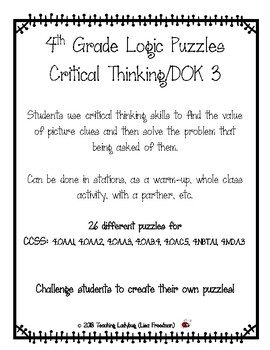 Preview of 26 Fourth Grade Logic Puzzles Critical Thinking/DOK 3