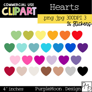 26 Heart Clipart Stickers PMD-S-107 by PurpleMoonDesign | TPT
