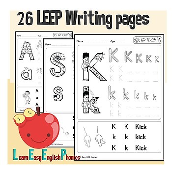 26 leep learn easy english phonics writing pages by easy esl games