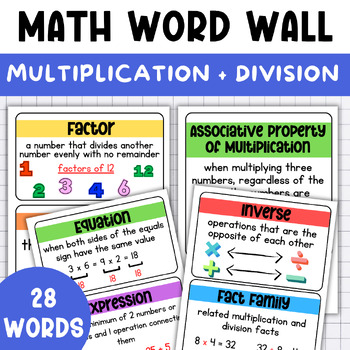 Preview of Multiplication and Division Math Word Wall Vocabulary Posters and Anchor Charts