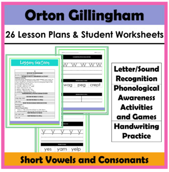 Preview of 26 Orton Gillingham Foundational Lesson Plans with Student Worksheets