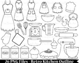 26 PNG Files- Retro Kitchen Outline -Digital Clip Art - 30