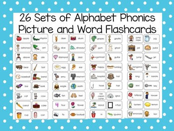 26 printable alphabet phonics picture word flashcard sets preschool kdg