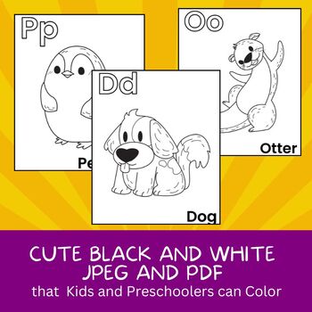 26 Printable Animal Alphabet Coloring Pages from A-Z for Kids | Black ...