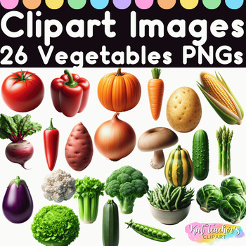 Preview of 26 Realistic Vegetables Healthy Food Clipart Images PNGs Commercial Personal Use