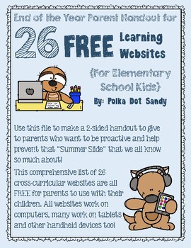 Preview of 26 Websites to Prevent the Summer Slide Parent Handout - FREEBIE