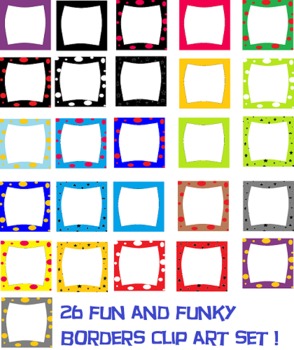 Preview of 26  colorful, polka dot, and stars borders clip art!
