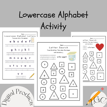 Preview of 27 Lowercase Alphabet Worksheets, Writing Practice, Trace and Find the Letter