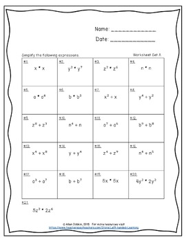 27 Worksheets Simplifying Expressions w/ exponents and integers for ...