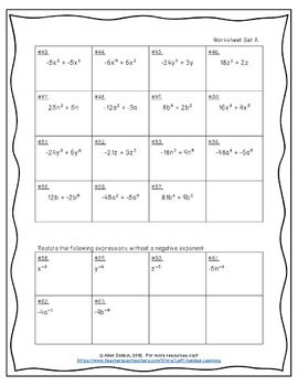 27 Worksheets Simplifying Expressions w/ exponents and integers for