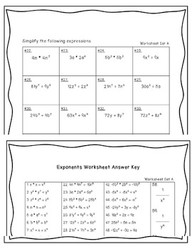 27 Worksheets Simplifying Expressions w/ exponents and integers for
