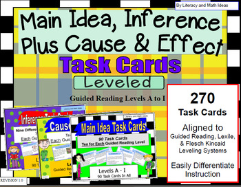 Preview of 270 Main Idea, Cause and Effect, and Inference Task Cards (Guided Reading A - I)