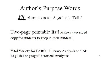 Preview of 276 Author's Purpose Words