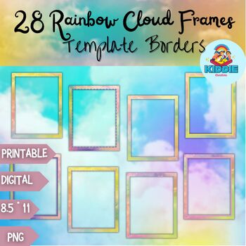 Preview of 28 Back To School Printable & Digital Rainbow Cloud Frame Templates