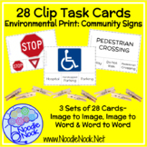 28 Clip Task Cards for Community Signs for Autism or Early Elem.