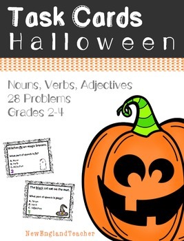 Preview of 28 Halloween Parts of Speech Grammar Task Cards: Nouns, Verbs, Adjectives