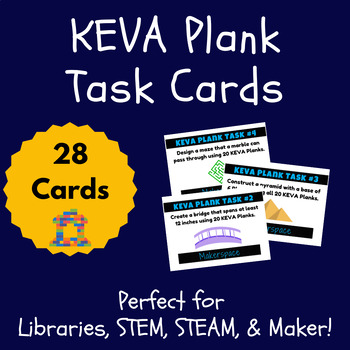 Preview of 28 KEVA Plank Makerspace Task Cards for Library, STEM, and STEAM