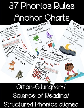 Preview of 37 Phonics Rules Classroom Anchor Charts l Orton-Gillingham l SOR aligned