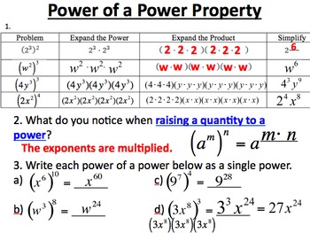 Preview of 28) Properties of Exponents - PPT Lesson & Scaffolded Notes