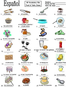 Spanish Food Vocabulary / Table Vocabulary 28 Image IDs - La Comida y ...
