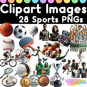 Preview of 28 Sports Balls Games Clipart Images PNGs Commercial Personal Use