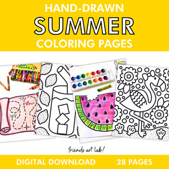 Preview of Hand-Drawn Summer Coloring Pages (End-of-The-Year Parties/Activities/Fun)
