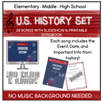 Preview of 28 US History Song Set- Teach the important facts using simple songs!