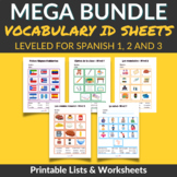28 Vocabulary ID Sheets and Lists by Level in Spanish MEGA Bundle