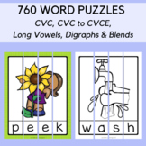 760 Word Puzzles BUNDLE: CVC, Long Vowels, Digraphs, Blend