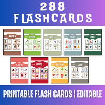 Preview of Printable Flash Cards , Animal Flash Cards , Bird Flash Cards and More |Editable