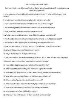 Preview of 29 Black History Discussion Topics