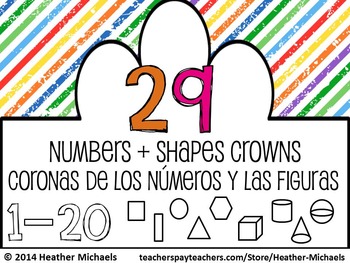 Preview of Numbers 1-20 & Shape Recognition Crowns / Coronas de los numeros y las figuras