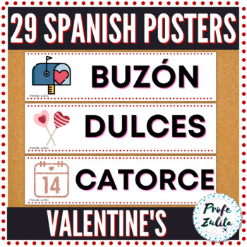 Preview of 29 Spanish Valentine's Day Día de San Valentín Word Wall Cards 