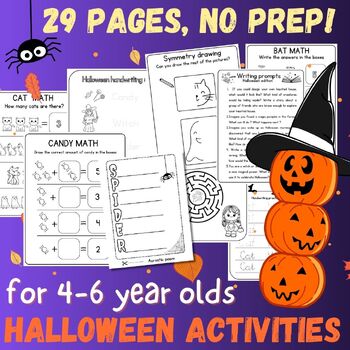 Preview of 29 pages of halloween printables,no prep worksheets for fall, autumn sub plan