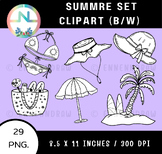 29p.Black and withe coloring Clipart Summre set.