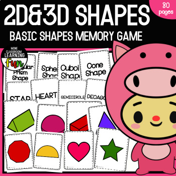 Preview of 2D&3D Basic Shapes Memory Game | Printable Flashcards | Matching Games