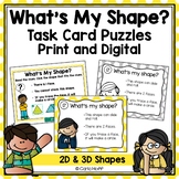 2D & 3D Geometric Shapes Task Card Riddles Print & Digital
