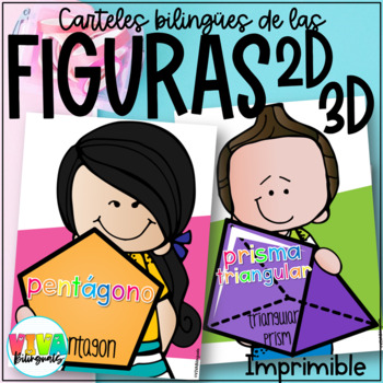 Preview of Figuras geométricas | 2d 3d Shapes Posters Bright Classroom Decor in Spanish