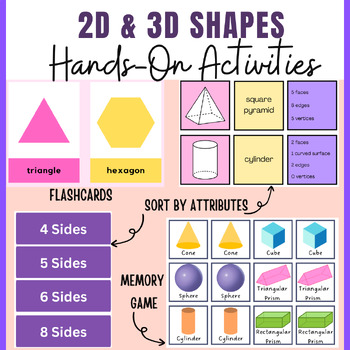 Preview of 2D & 3D Shape Hands-On Activities, Flashcards, Sort, Memory Game