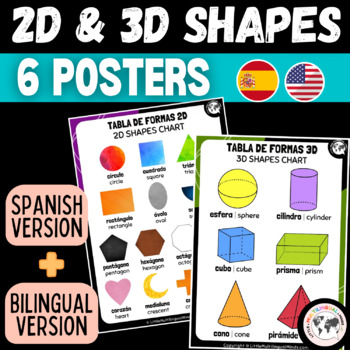 Bundle de trabajos 2D y 3D| 2D & 3D shape worksheets in English and Spanish