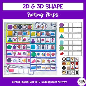 Preview of 2D & 3D Shape Sorting Strips | Sorting Activity | Shape Categorization