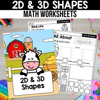 Preview of 2D & 3D Shape Worksheet Faces Edges Vertices 2D 3D Shape Sorting Cut and Paste
