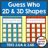 2D & 3D Shapes Attributes Guess Who Game TEKS 3.6A 3.6B